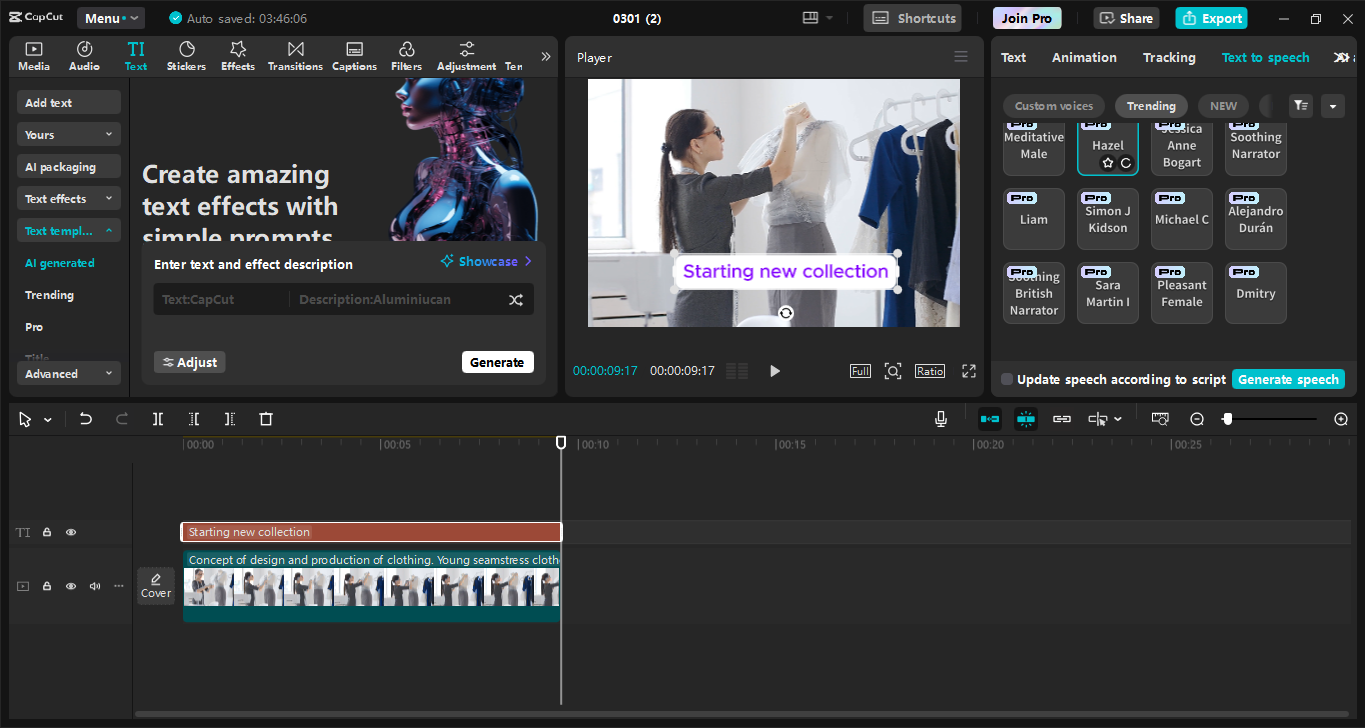 CapCut-työpöytävideoeditorin muokkausliittymä, paras ohjelmisto videon tekstinkirjoittamiseen