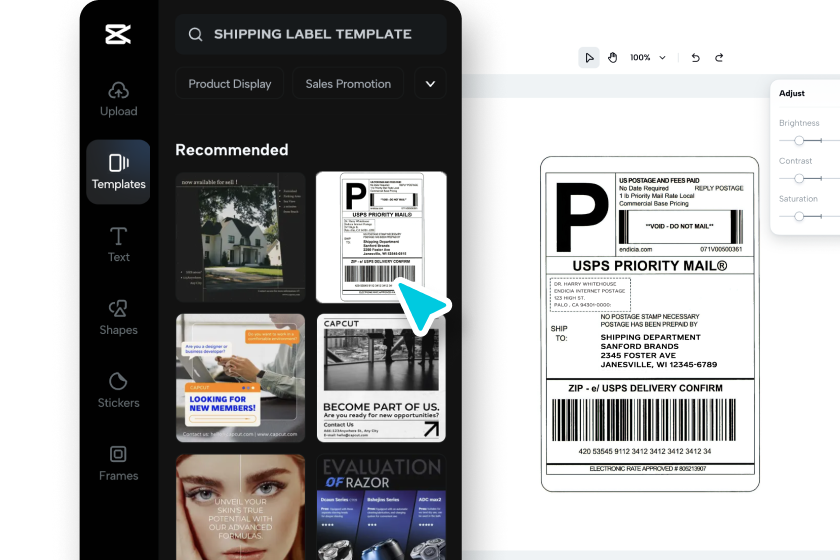 Choose a shipping label template