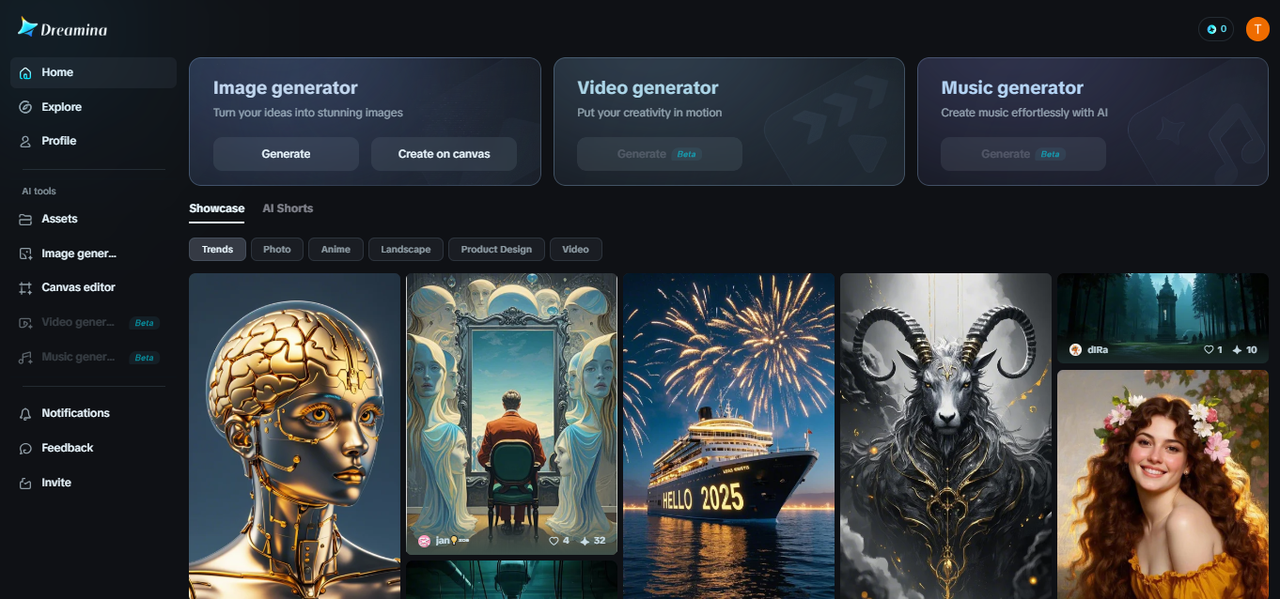 Dreamina의 인터페이스