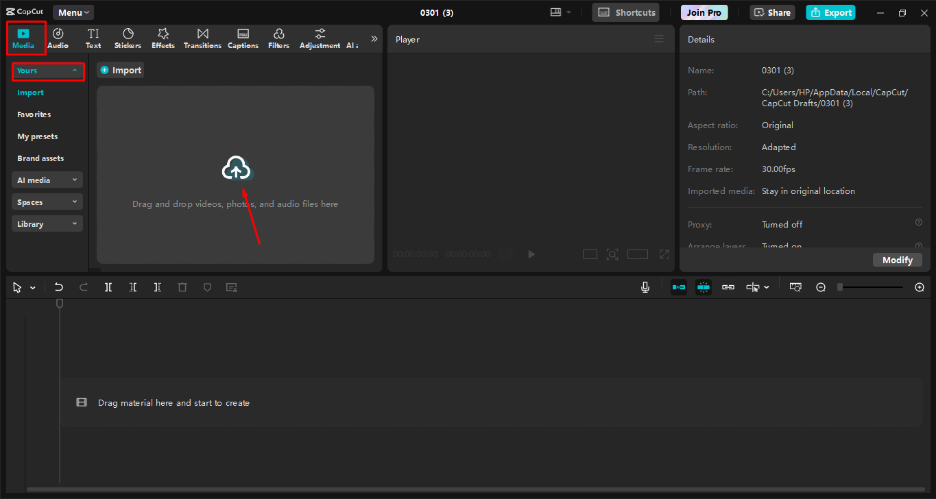 Tuodaan videota CapCut-työpöytävideoeditoriin