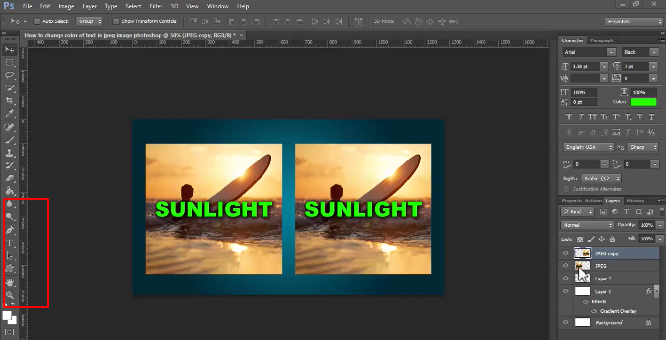 Image showing how to write text on a picture in Photoshop and customize it