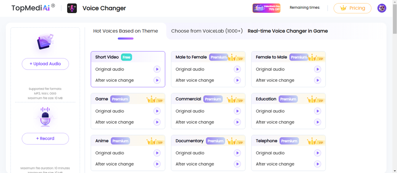 Generate cartoon audios at TopMediai
