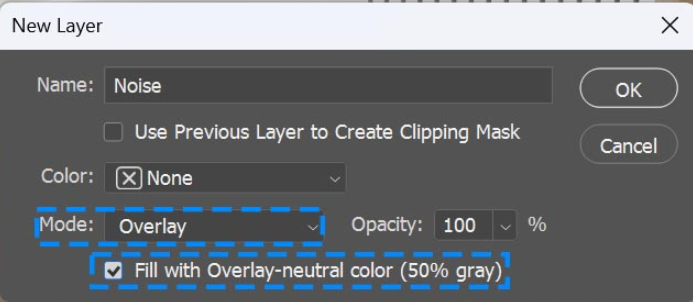 Creating a new layer for the Photoshop noise effect