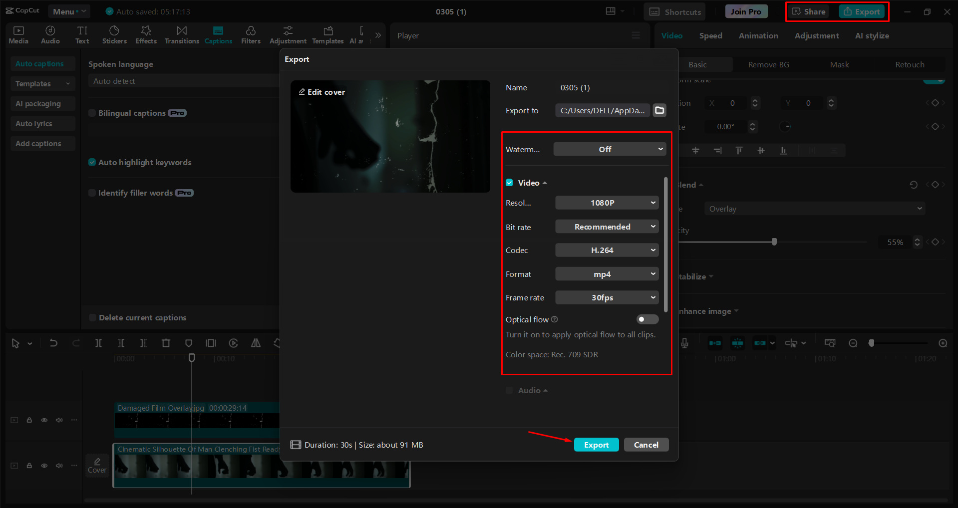Exporting a video from the CapCut desktop video editor