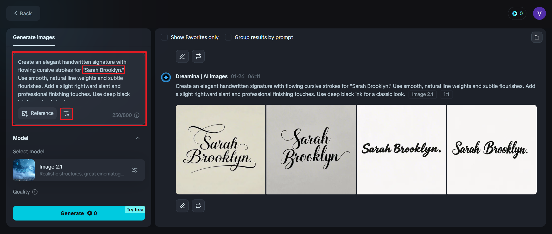 Create a handwritten signature free online