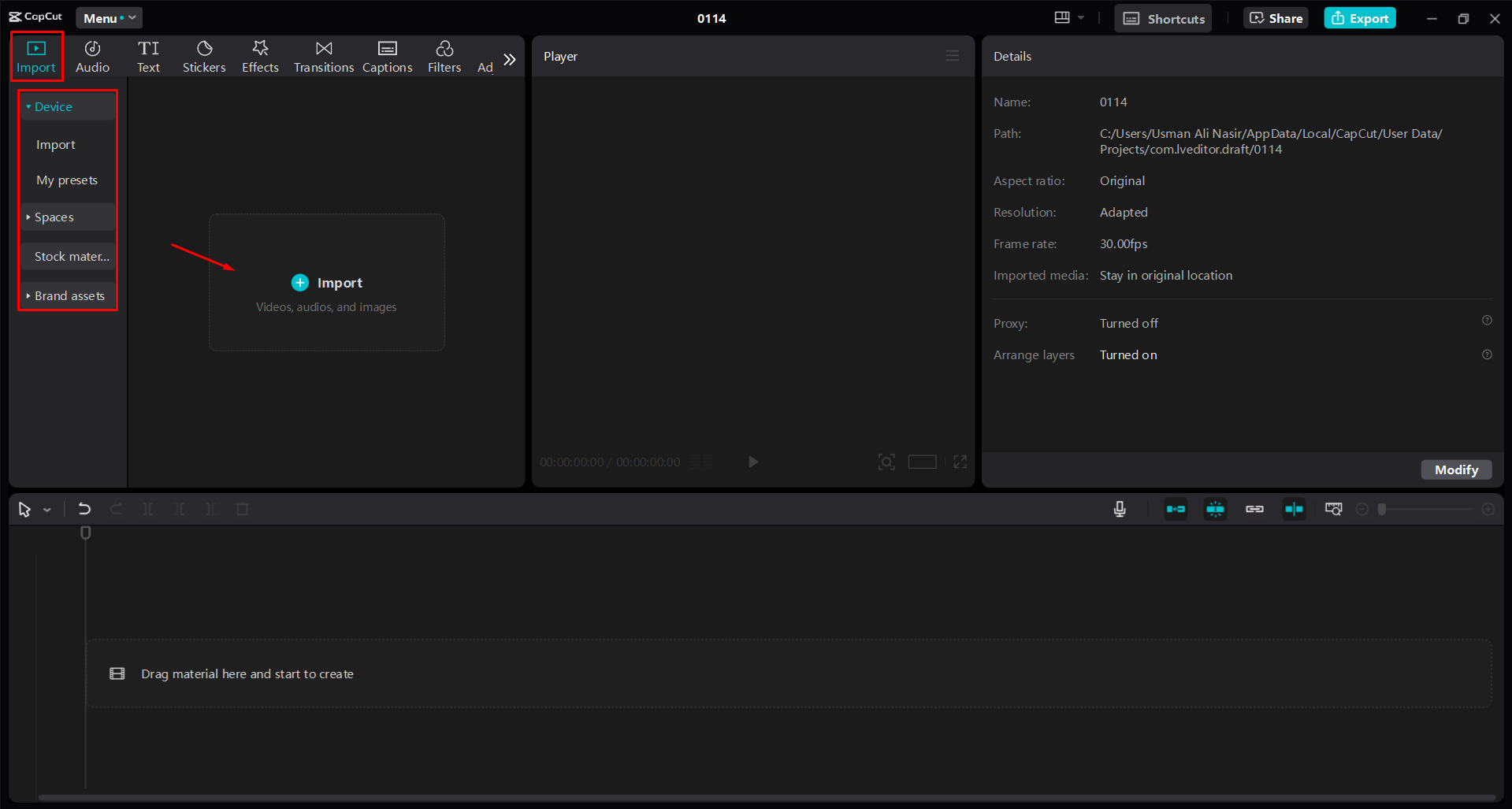 Import videa do editoru videa CapCut