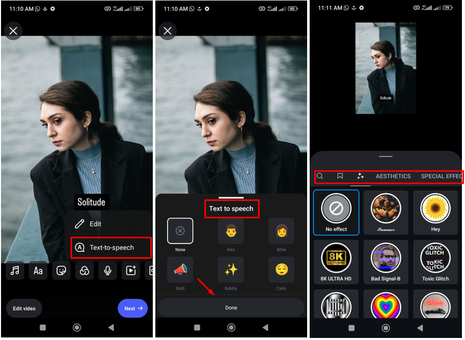 Image showing how to add voiceover in reels  using AI-generated voices.