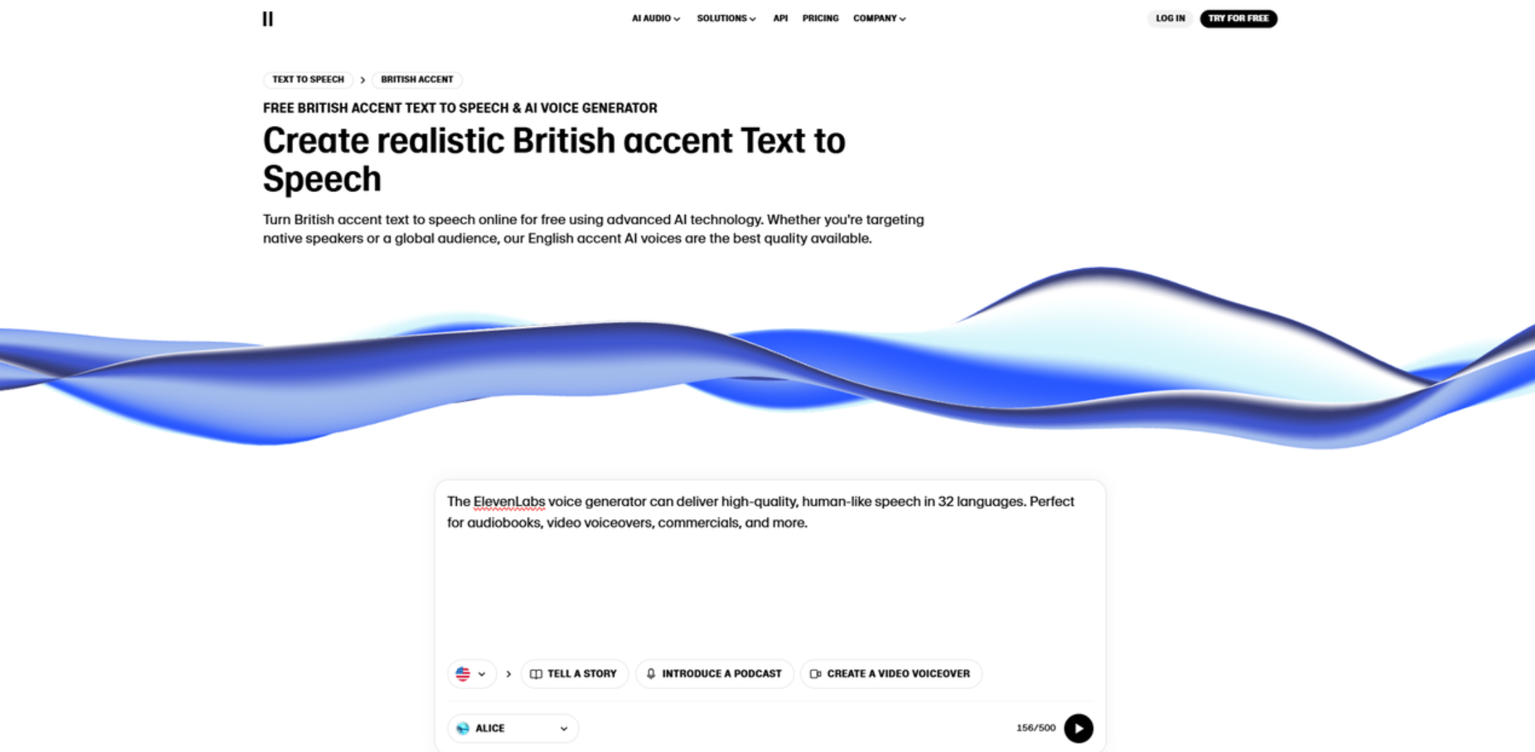 Interface of ElevenLabs - an ideal British AI voice generator