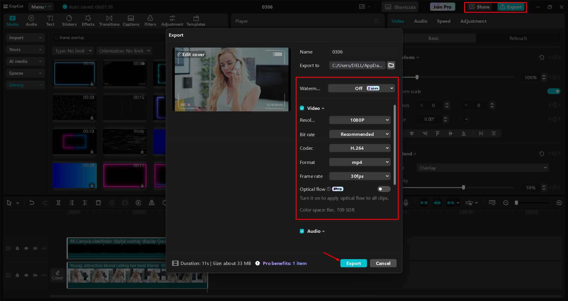 Εξαγωγή βίντεο από τον επεξεργαστή βίντεο επιφάνειας εργασίας CapCut