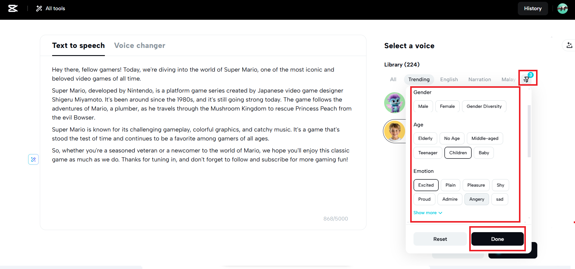 Apply filters to find the perfect vocies