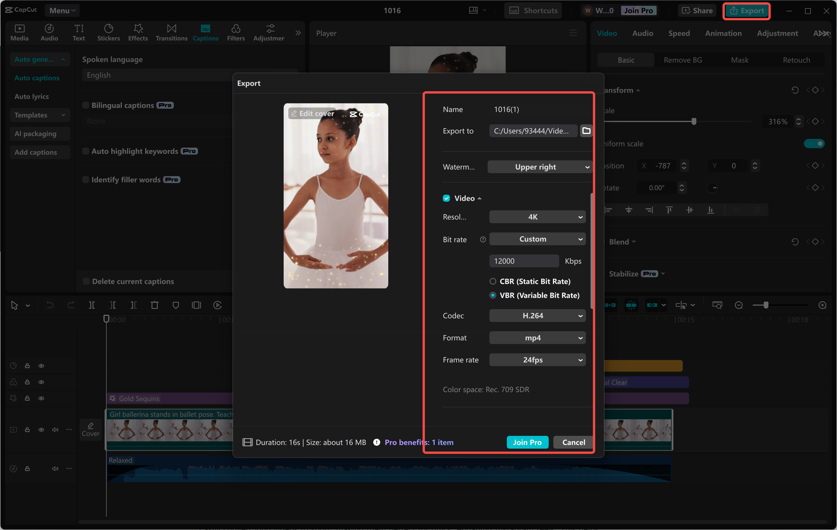 Exporting a video from the CapCut desktop video editor