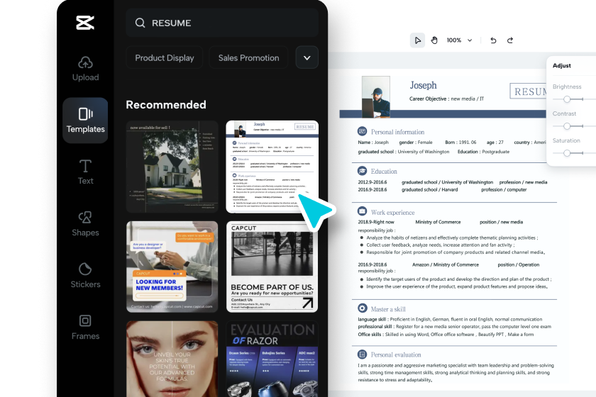 Sign in and select a resume template