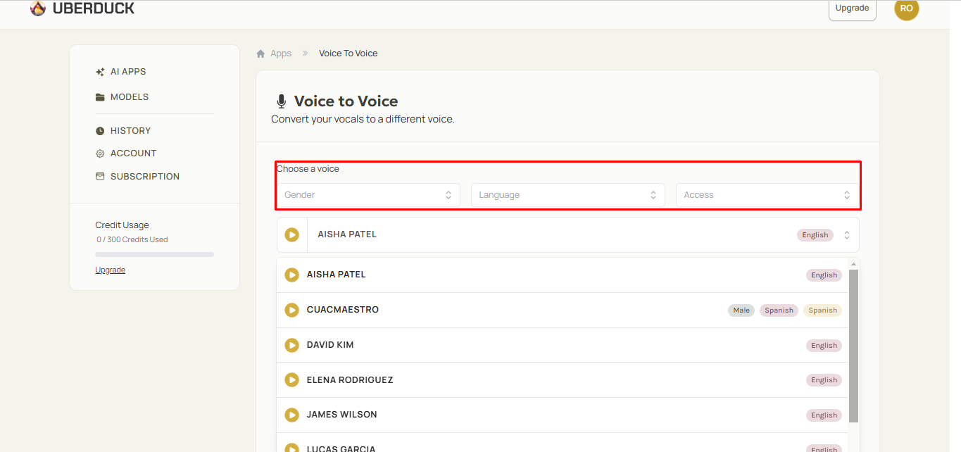Selecting voice artist in Uberduck for AI rapper voice