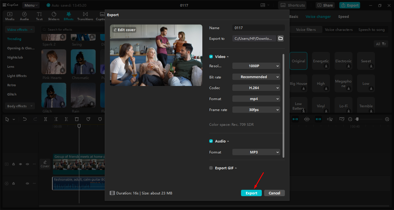 Exporting video to the CapCut desktop video editor