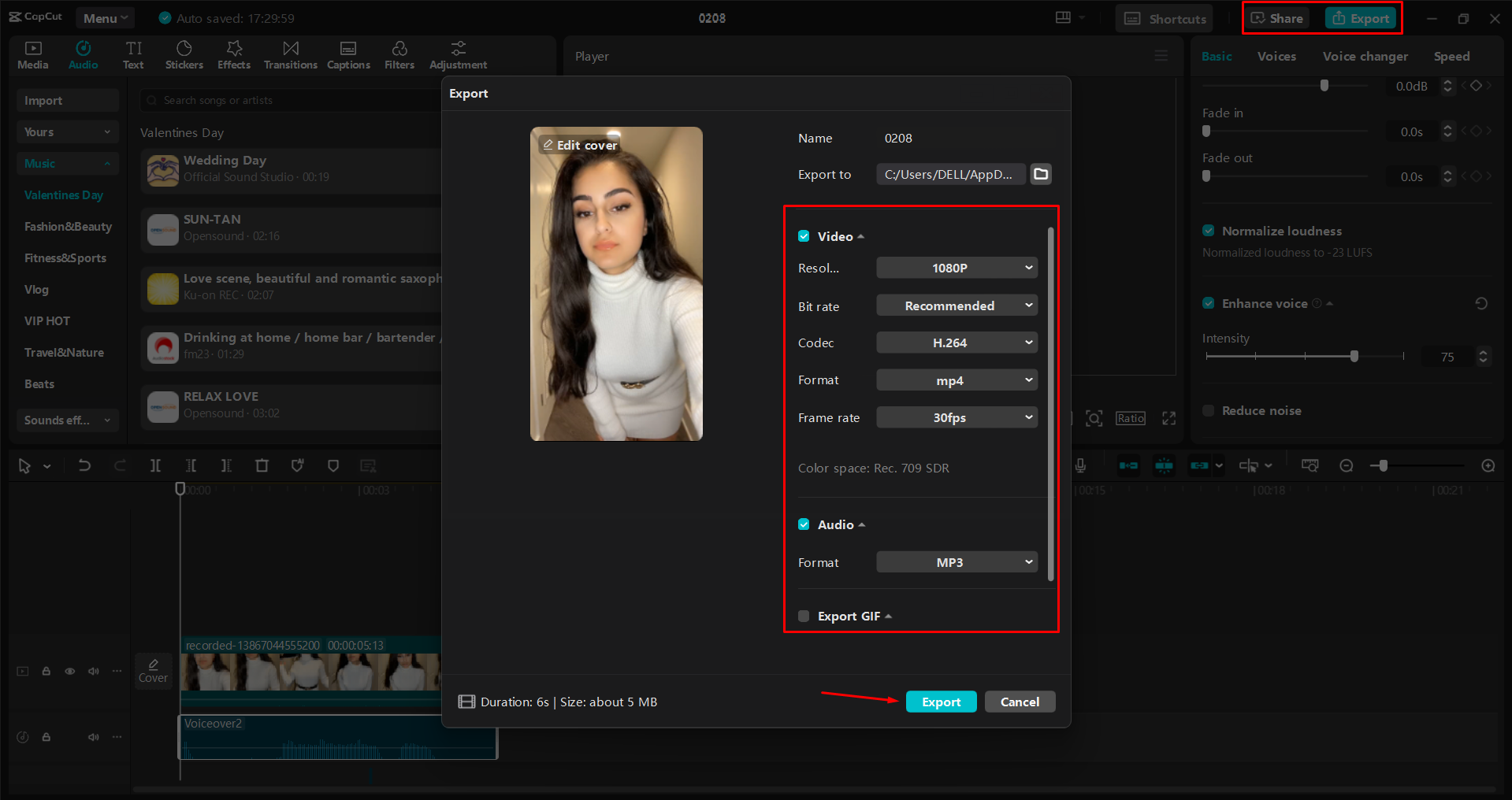 Exporting a video from the CapCut desktop video editor