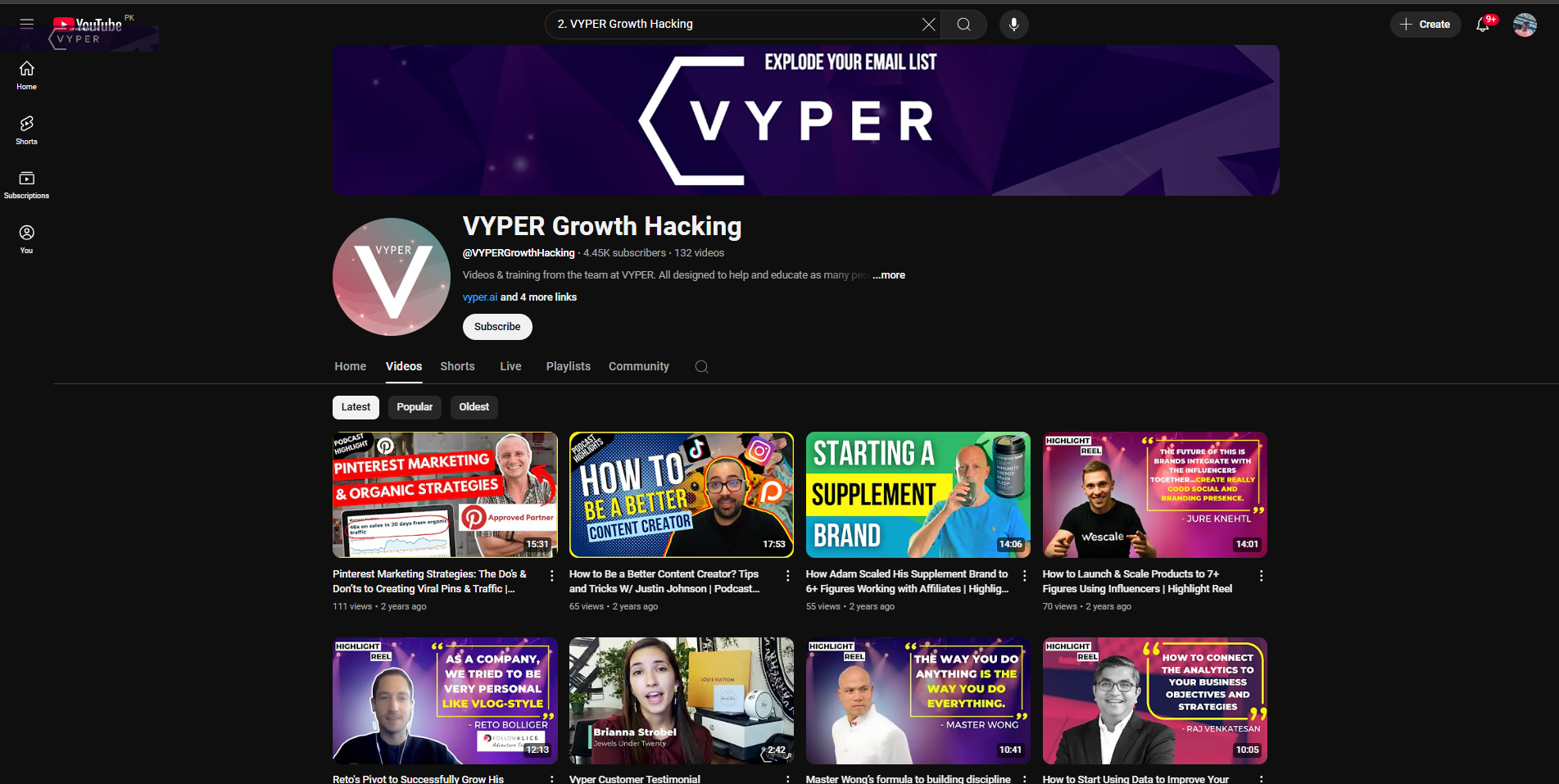 VYPER - saluran penggodaman pertumbuhan YouTube yang berwawasan
