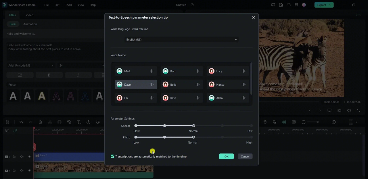 Using Wondershare Filmora for generating text to AI speech video