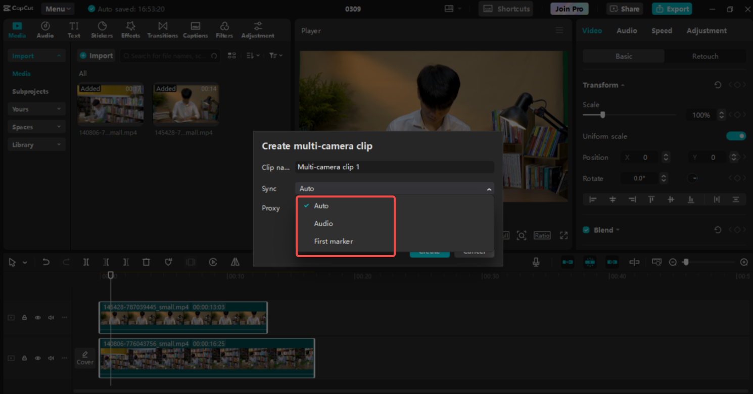 Create multi-camera clip
