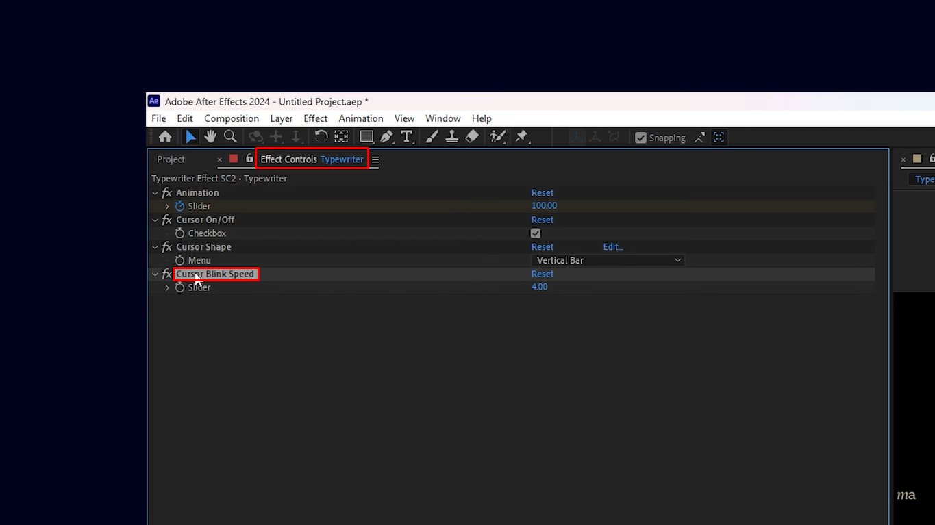 Application de la machine à écrire à curseur clignotant pour l'effet d'écriture de texte dans After Effects