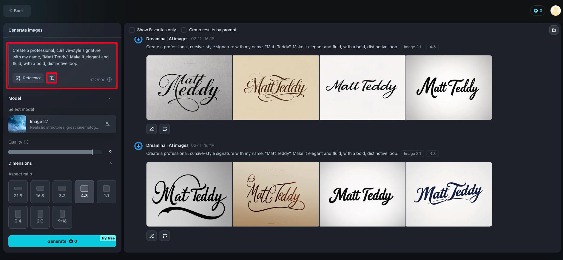 Solicitați Dreamina să vă genereze semnătura