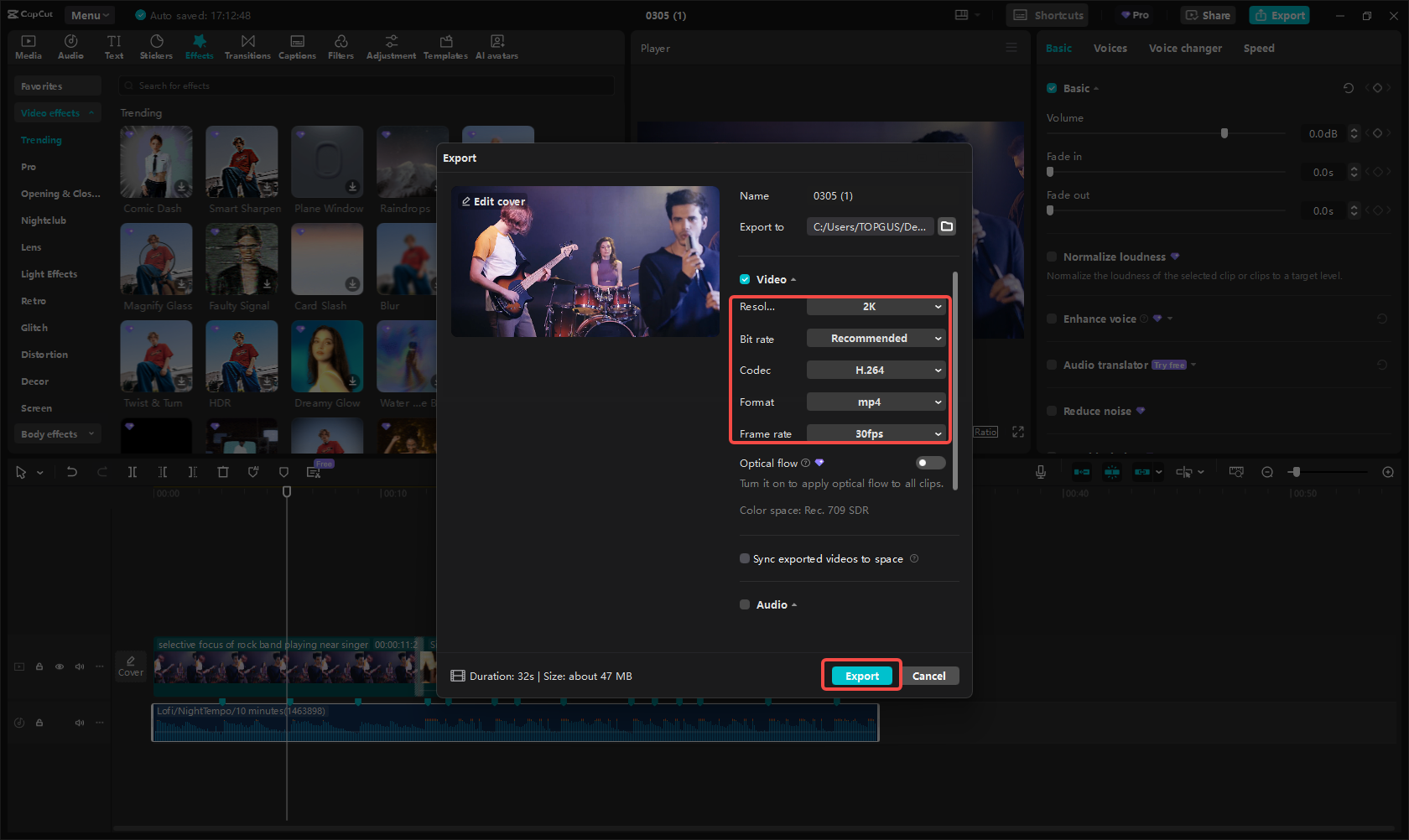 Export & share the music video