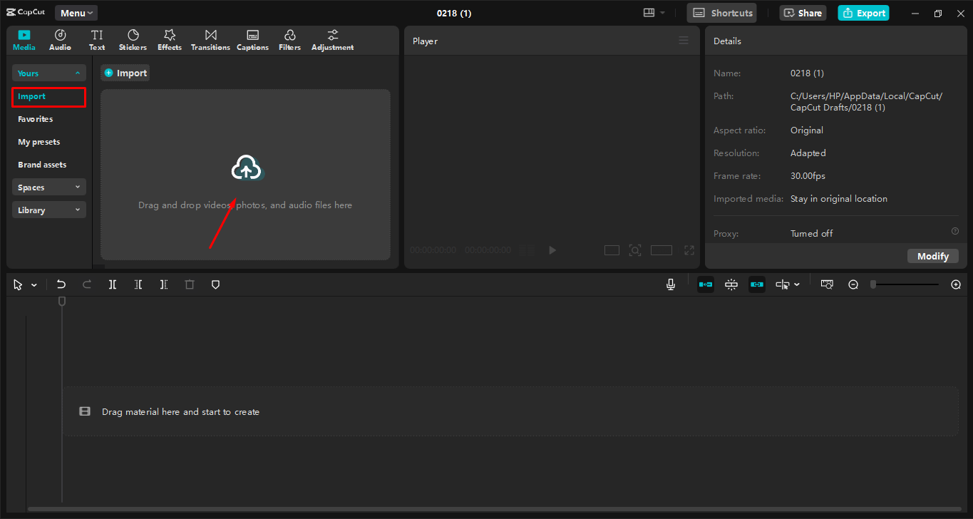 Uploading video to the CapCut desktop video editor
