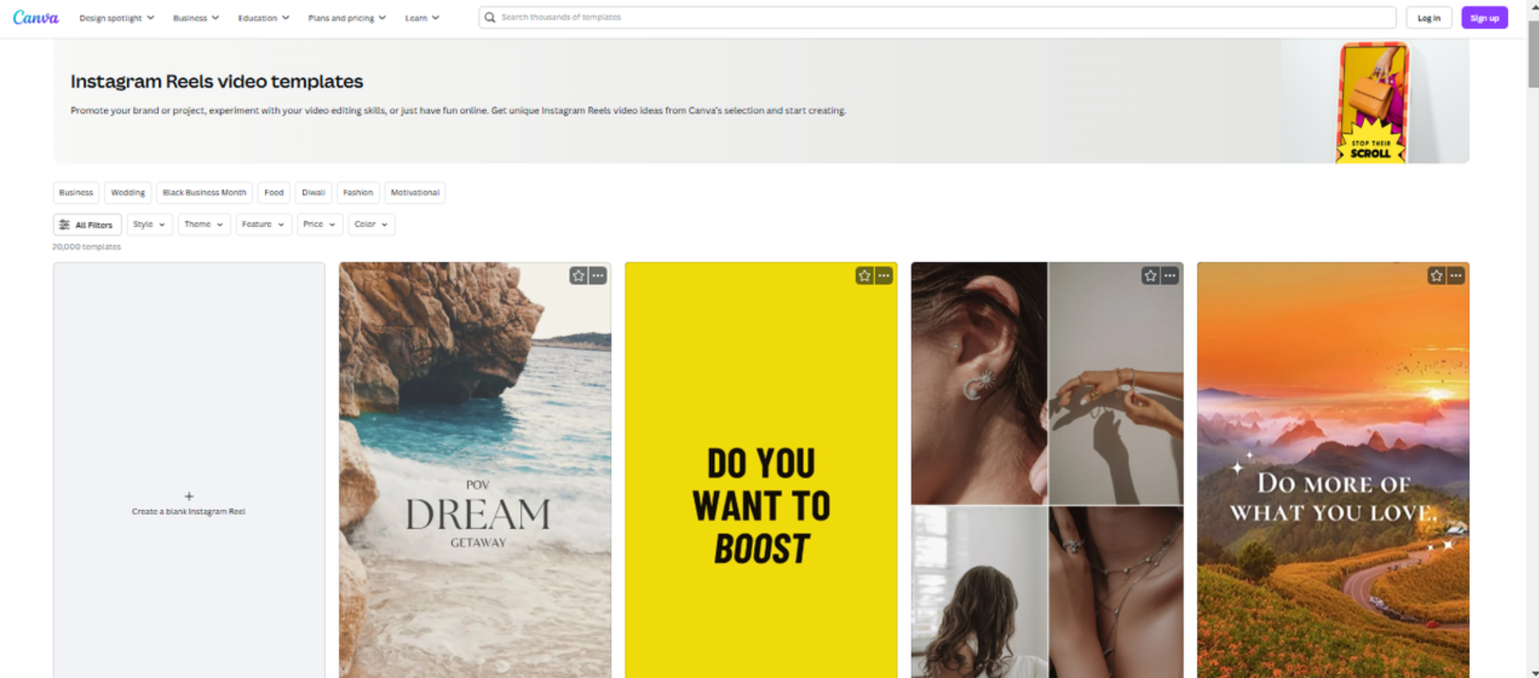 Interface of Canva showing various Instagram Reel overlay templates to download