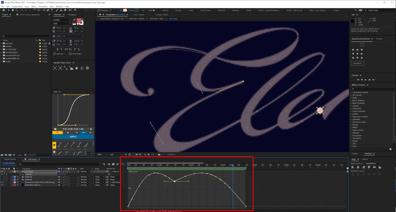 Animating the pen tip with keyframes in After Effects for handwriting animation