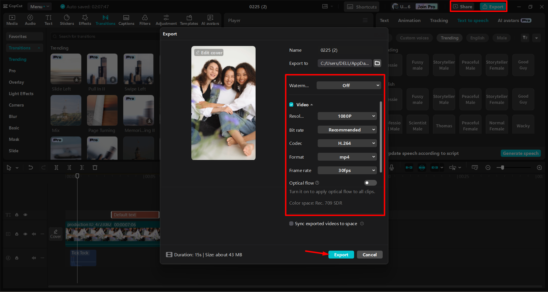 Exporting a video from the CapCut desktop video editor