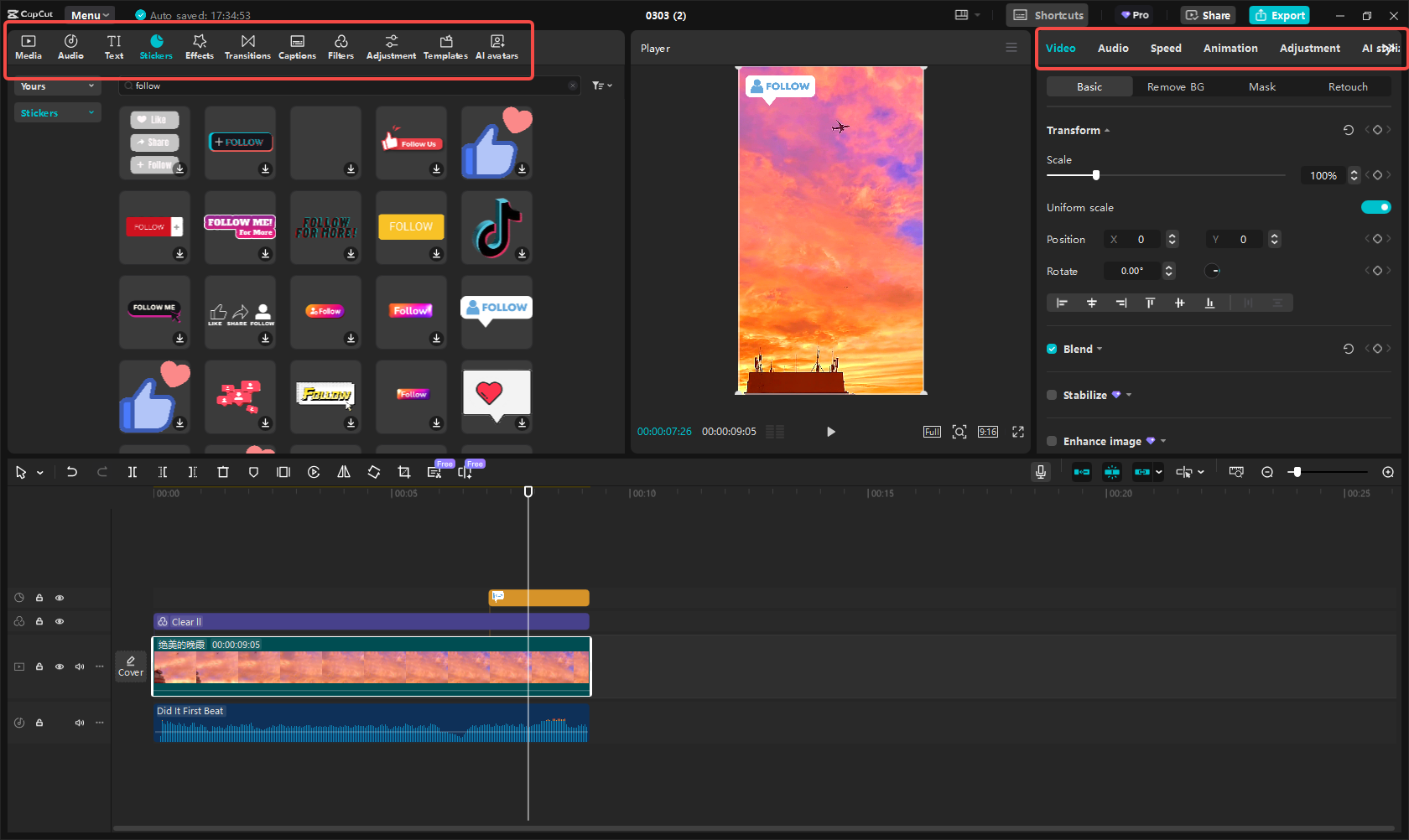Úprava navijáku Facebook v CapCut