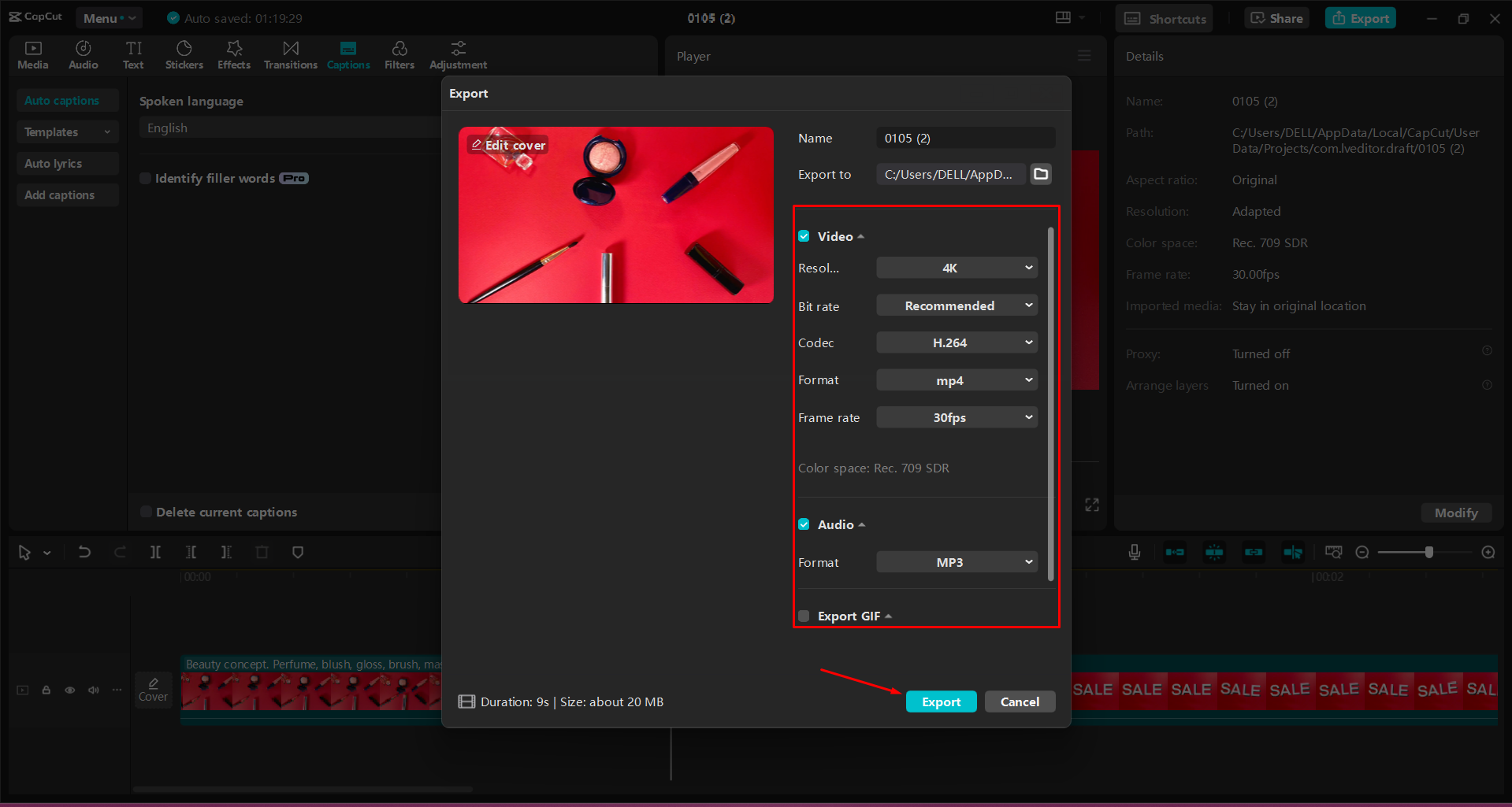 Eksportowanie wideo z CapCut komputerowego edytora wideo