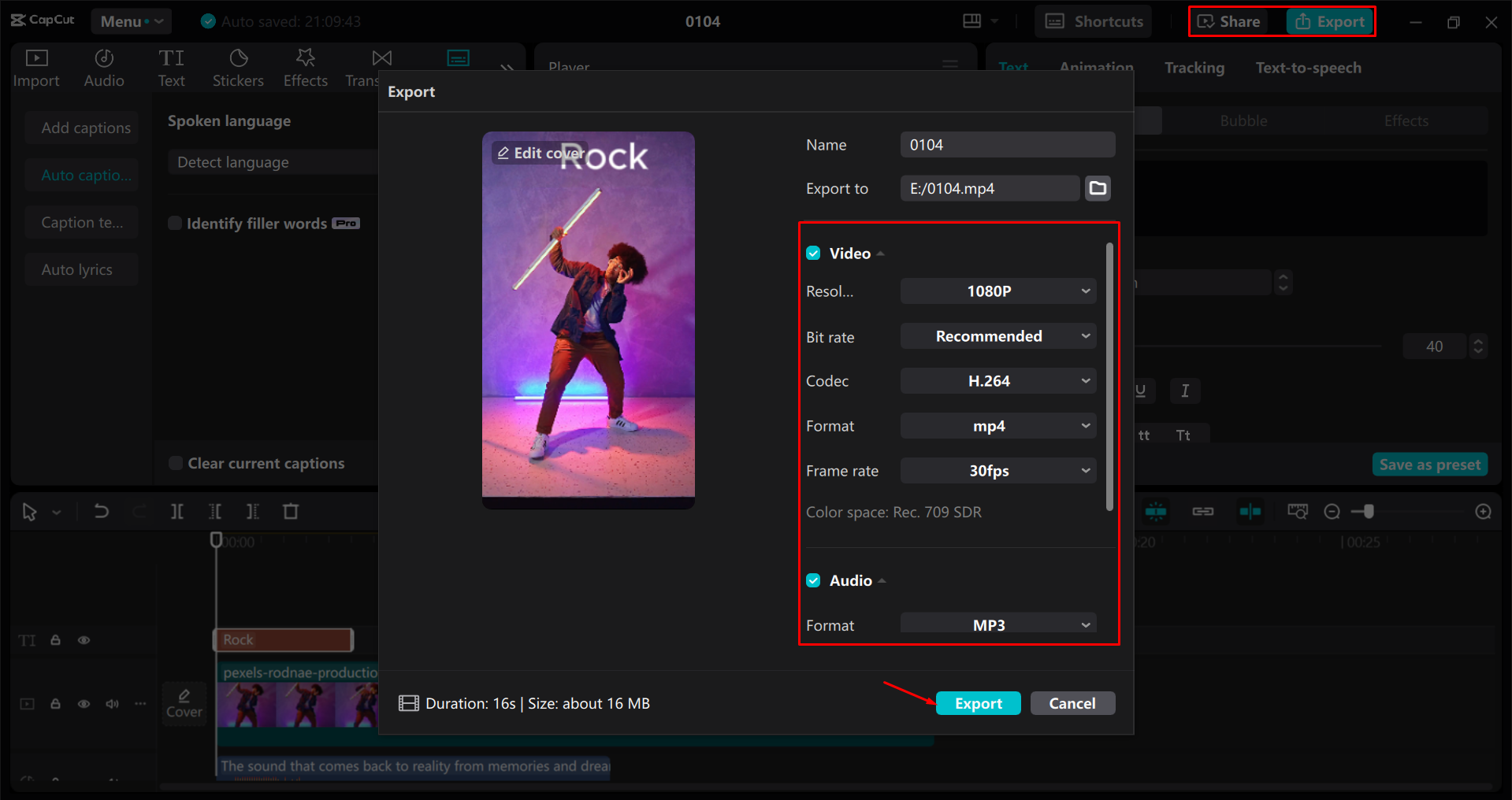 Exporting a video from the CapCut desktop video editor