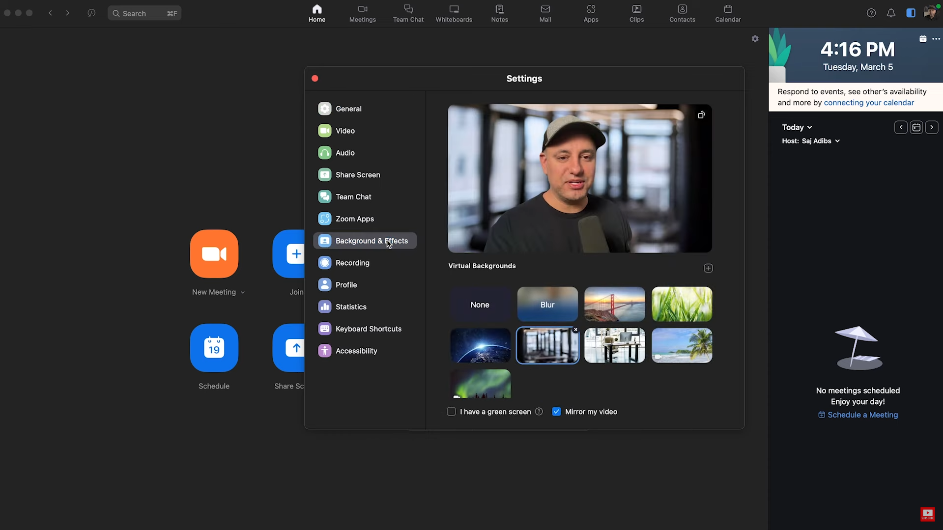 Zoom fundos de vídeo