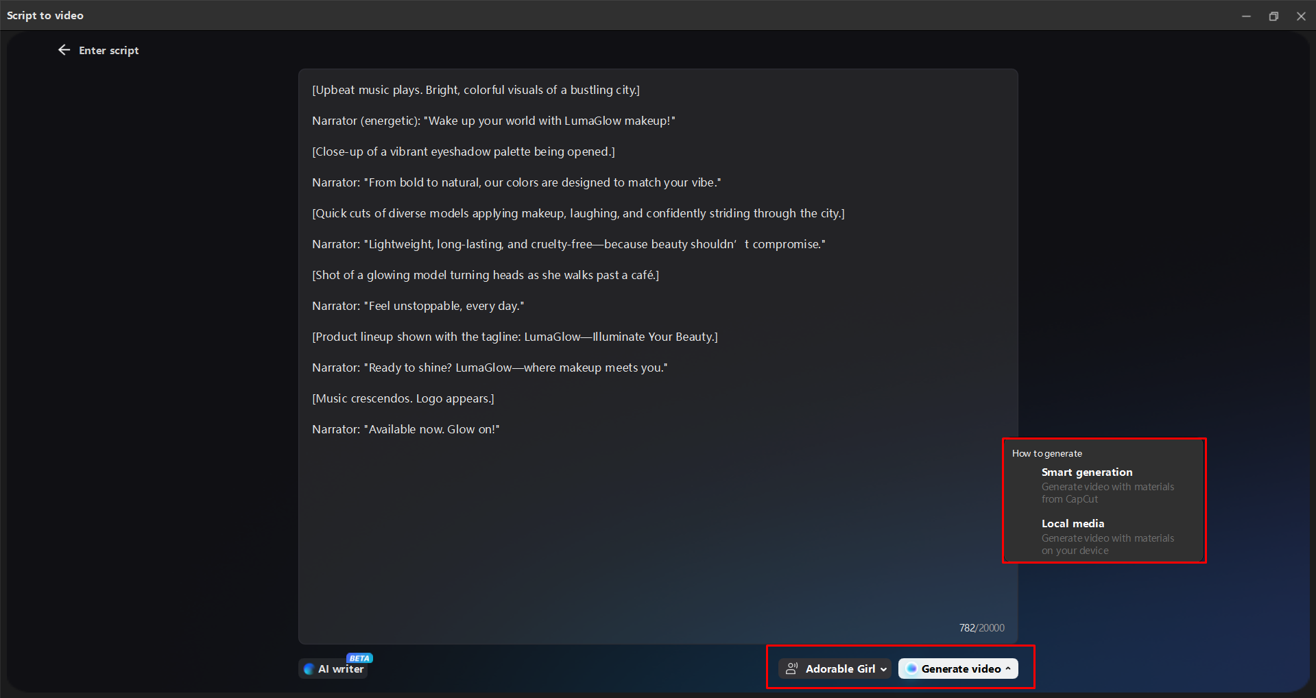 Memilih suara AI dan menghasilkan video di CapCut editor video desktop