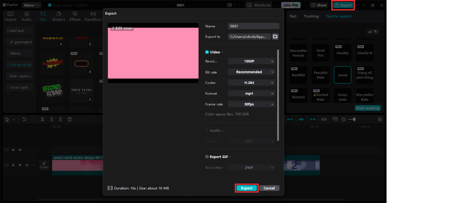 Exportieren Sie Ihr Video