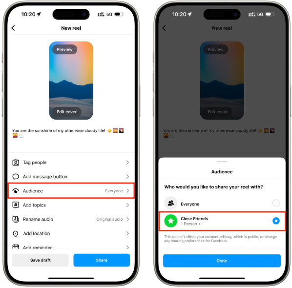 Publishing good Instagram reels with captions