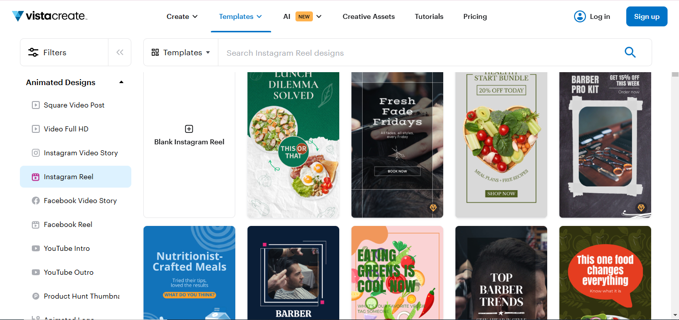 The interface of VistaCreate - the excellent platform to get video templates for reels