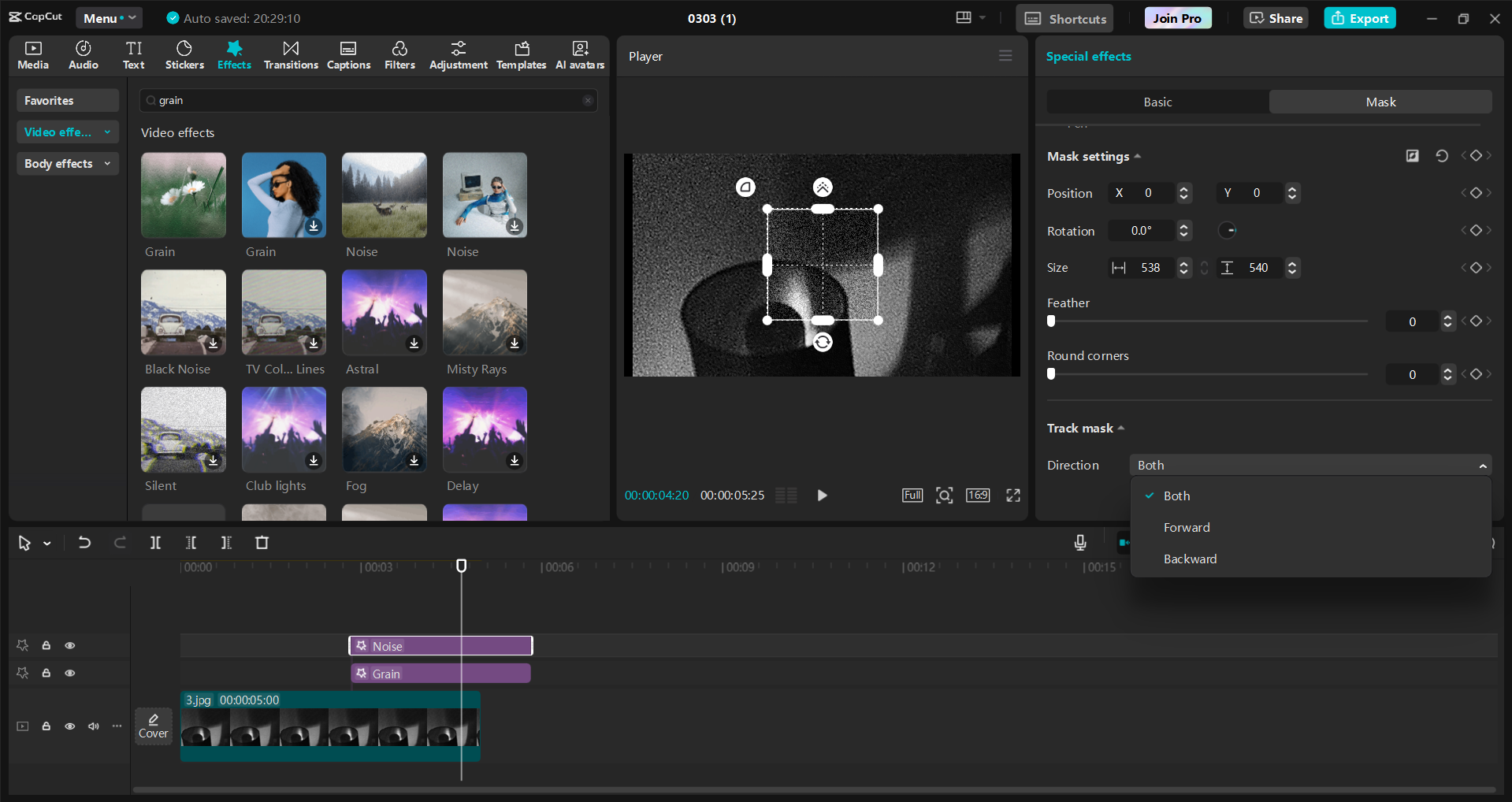 Interface of the CapCut desktop video editor - another way to add film grain to images