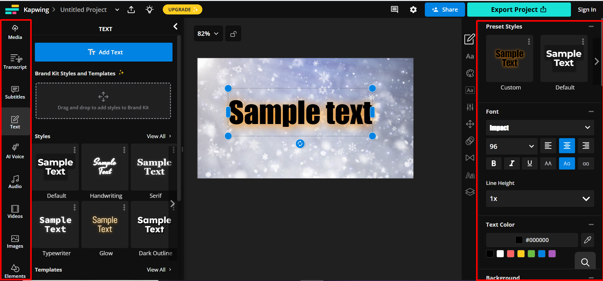 Interface of Kapwing - the reliable tool to write text on images