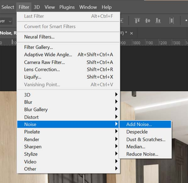 A quick way to add a noise filter in Photoshop without merging layers