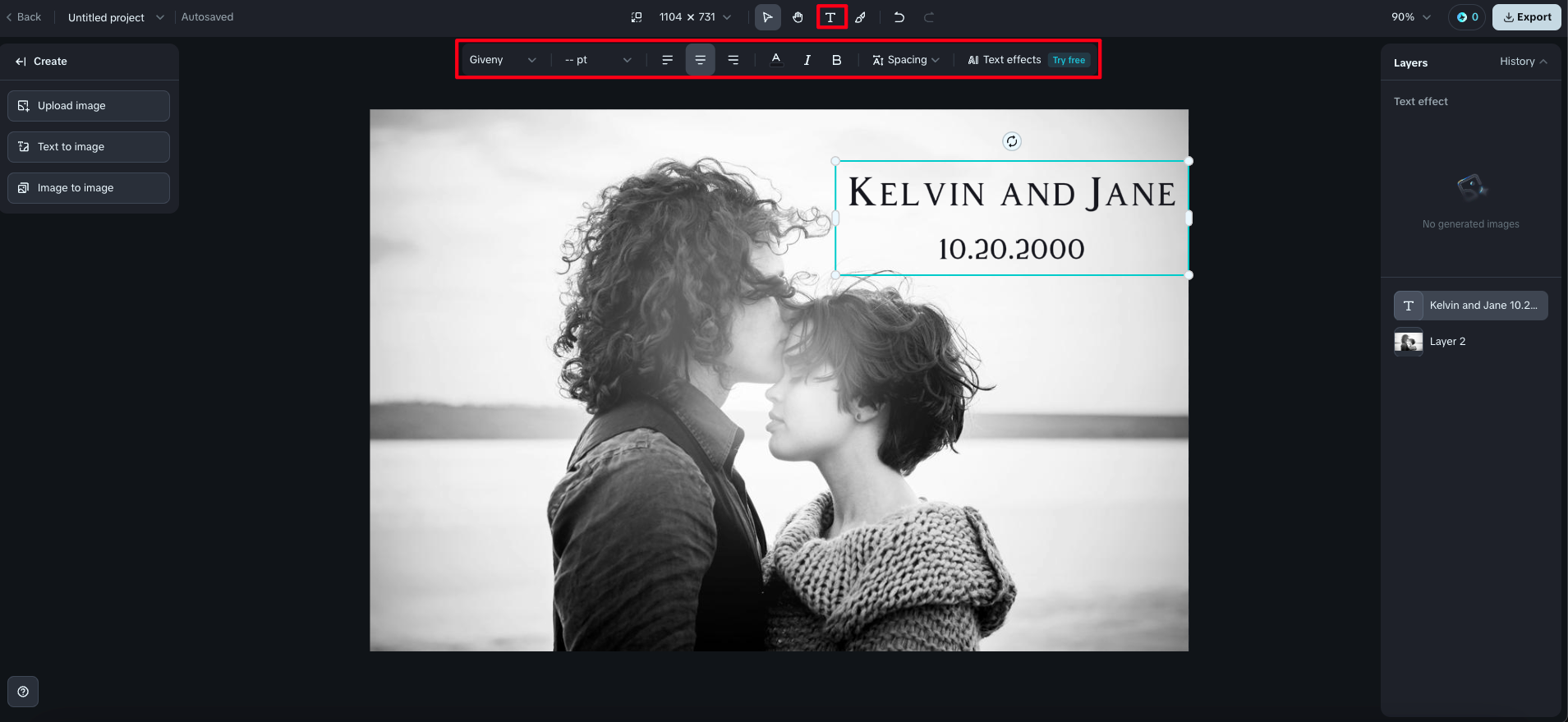 Add text and your date to your photo online