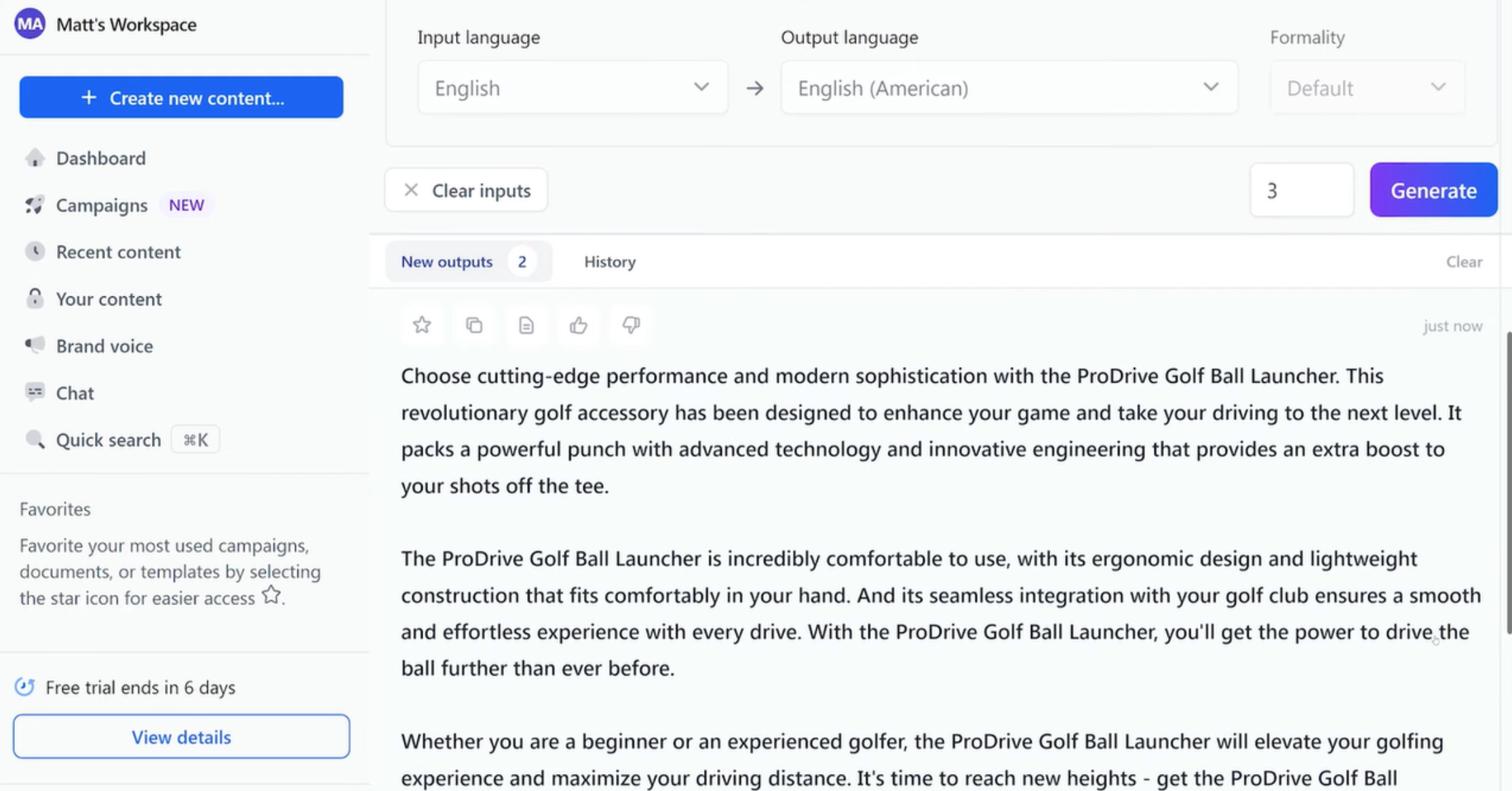Interface of Jasper - the best tool that uses artificial intelligence to write text