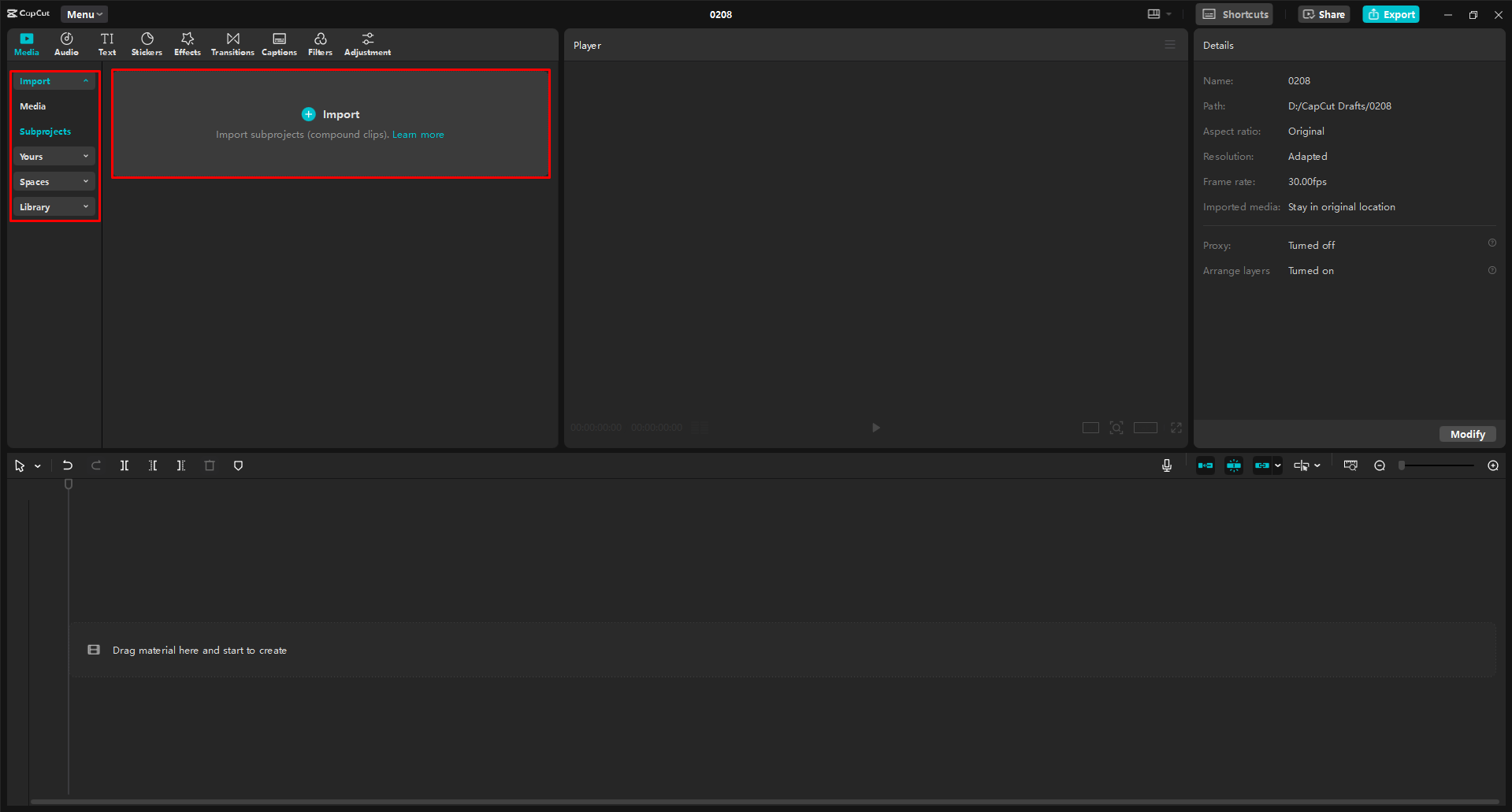 Importing a video into the CapCut desktop video editor