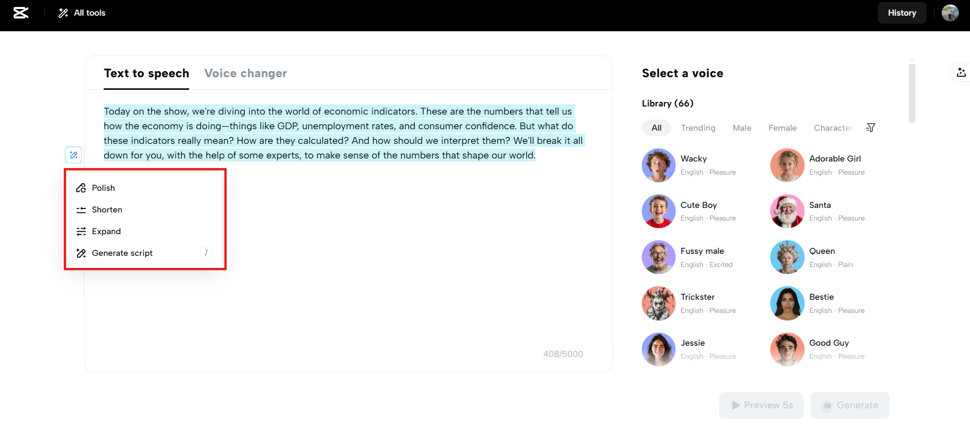 Polir, encurtar ou expandir o conteúdo