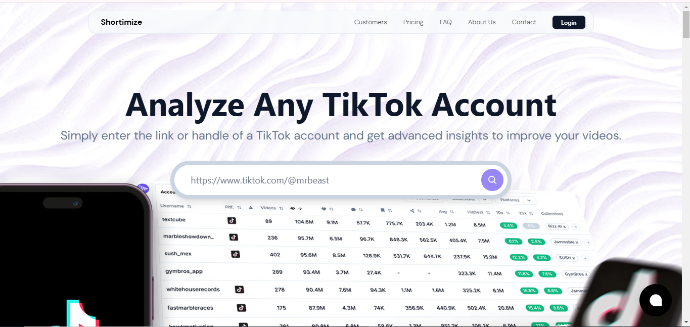 Interface of Shortimize - the best TikTok profile analyzer