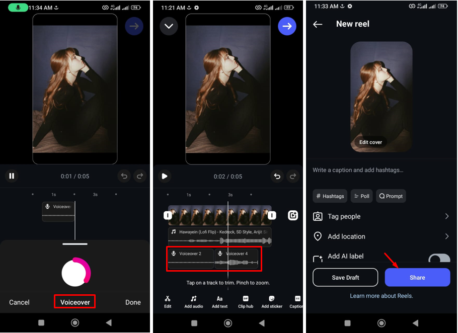 Image showing how to add voice in reels with different effects