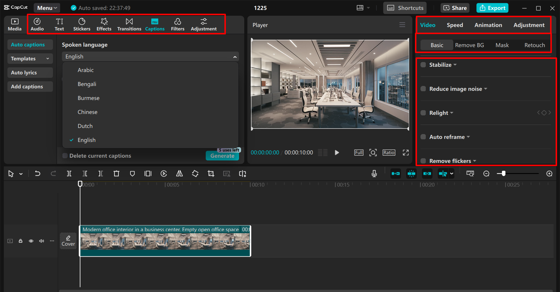 Editing a promotional video in the CapCut desktop video editor