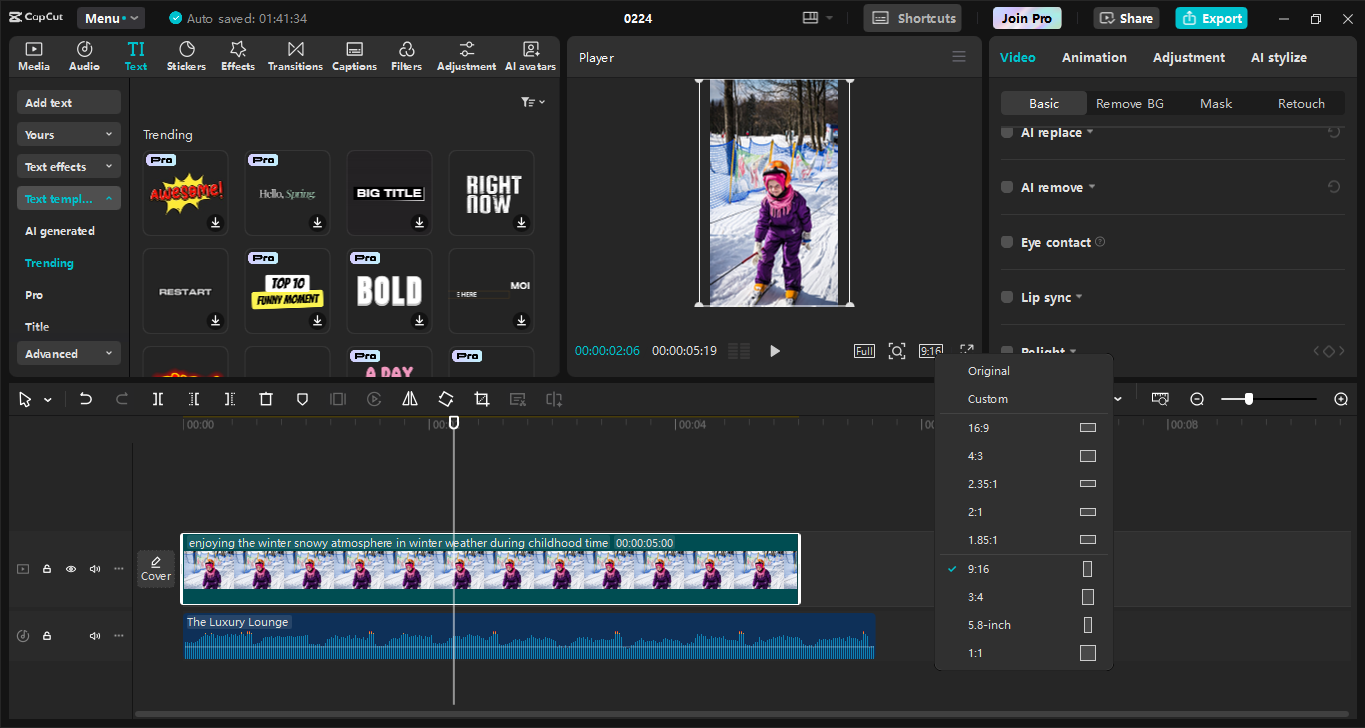 Interfaccia dell' CapCut editor video desktop: il miglior strumento per creare video TikTok