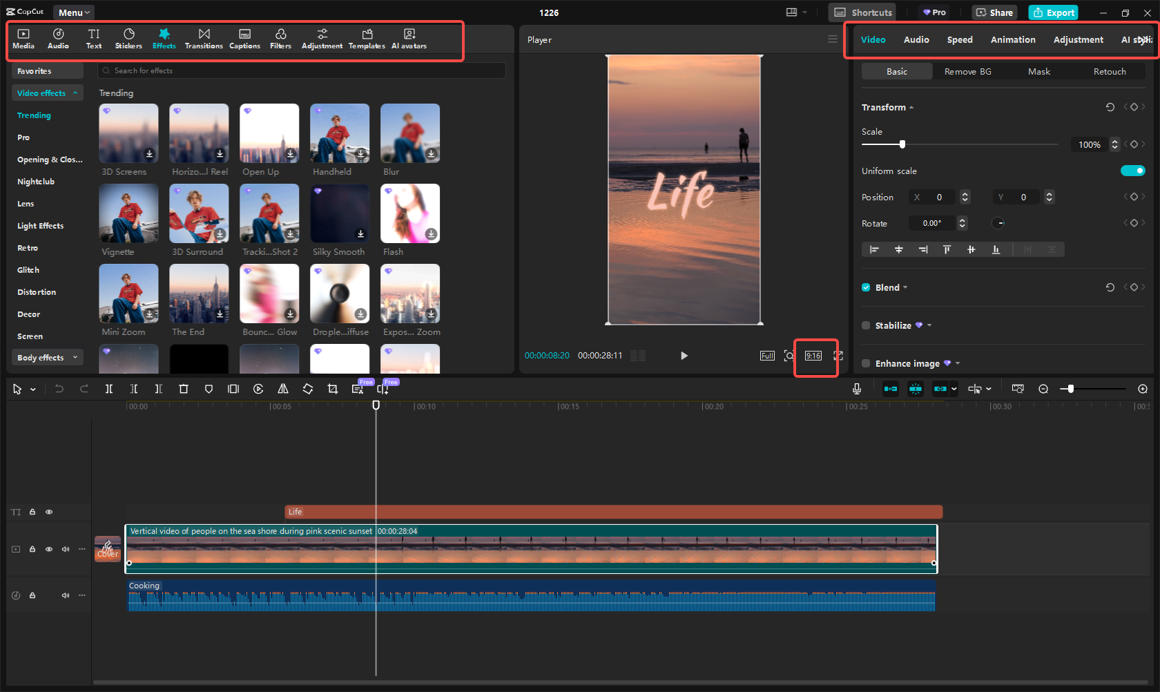 Editing the TikTok video in CapCut