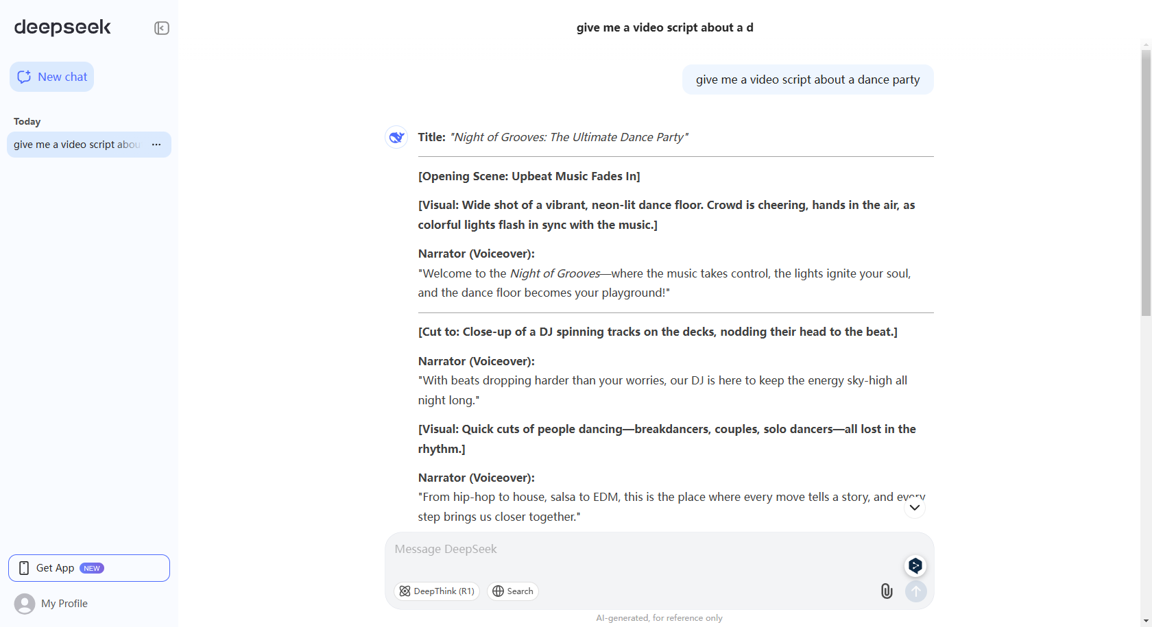 Hlavní rozhraní webu DeepSeek.